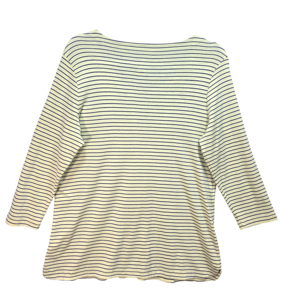 J Jill Striped Shirt Womens M Yellow Navy Pima Cotton Top Coastal Striped Vneck - Picture 2 of 9